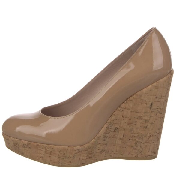 Stuart Weitzman Neutral Patent Leather Wedge Heel Pumps  Size 8 - Picture 1 of 7